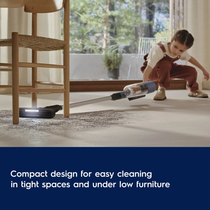 Compact design for easy cleaning in tight spaces and under low furniture