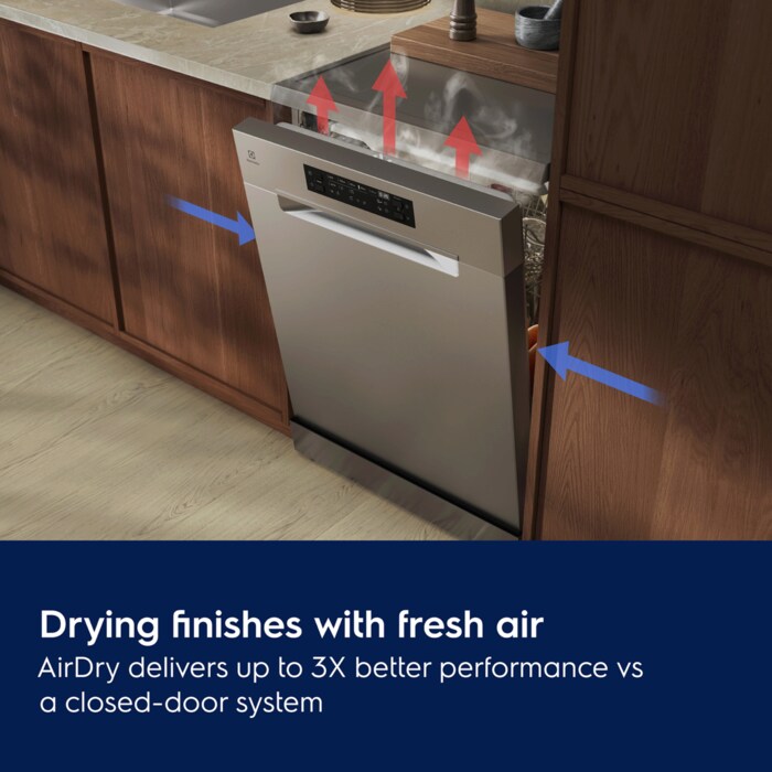 Drying finishes with fresh air. AirDry delivers up to 3X better performance vs a closed-door system.