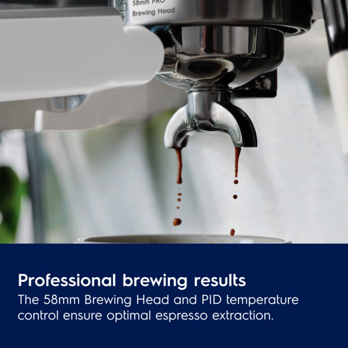 Professional brewing results. The 58mm Brewing Head and PID temperature control ensure optimal espresso extraction.