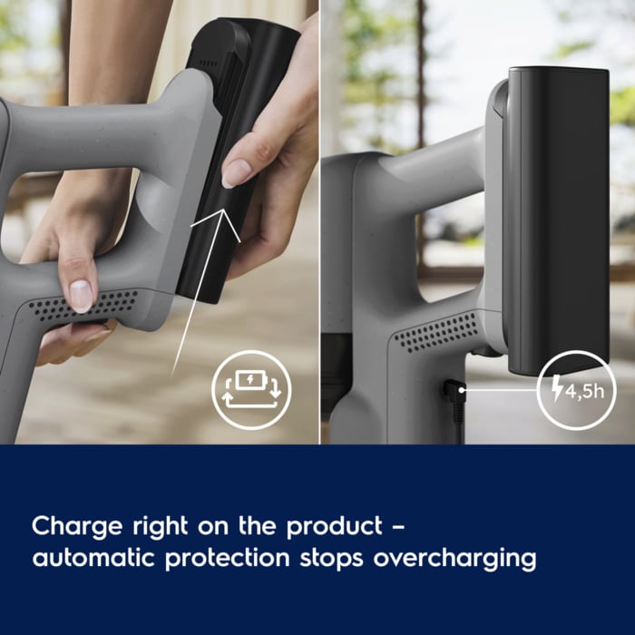 Charge right on the product – automatic protection stops overcharging