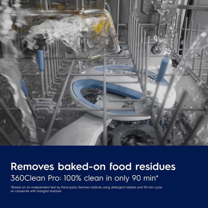 Double-rotating spray disk cleans from all directions. 360Clean® Pro effectively removes tough food residues.
