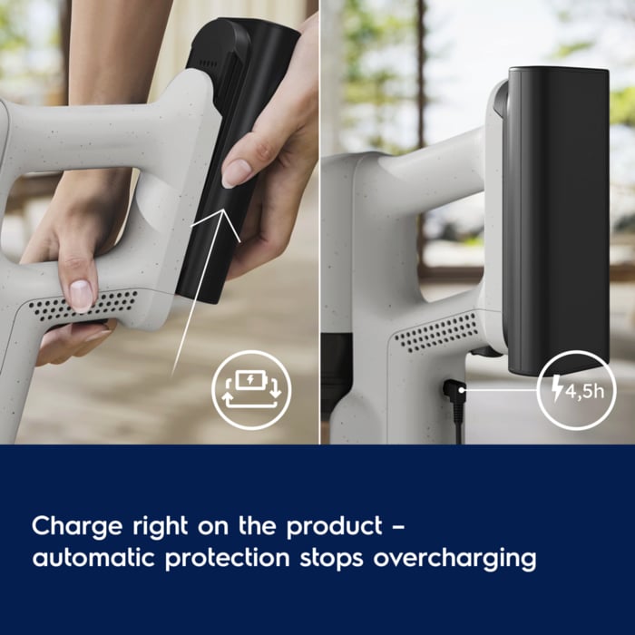 Charge right on the product – automatic protection stops overcharging