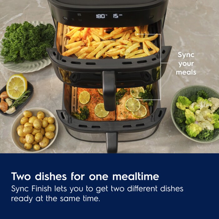 Two dishes for one mealtime
Sync Finish lets you to get two different dishes ready at the same time.