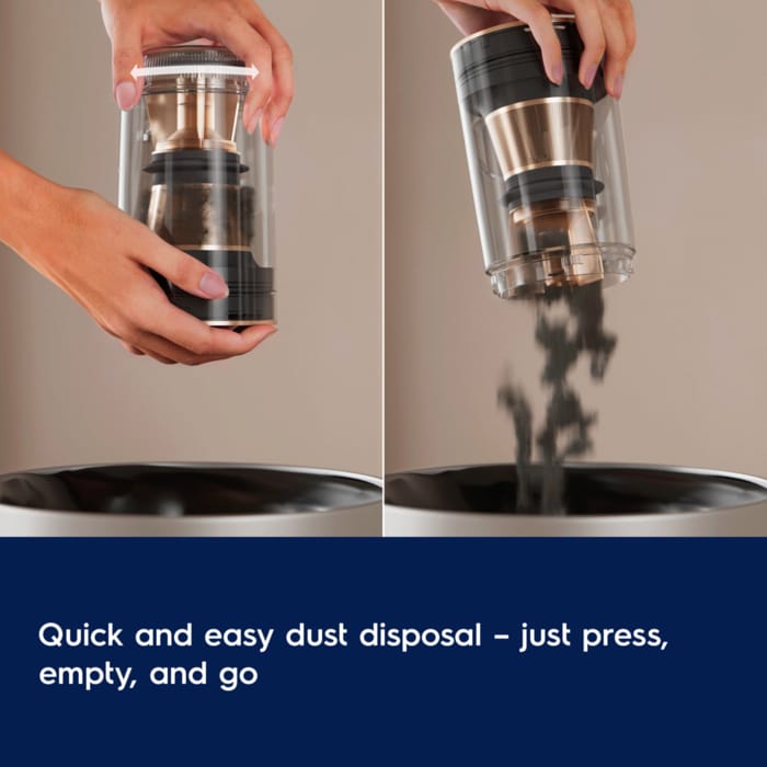 Quick and easy dust disposal – just press, empty, and go