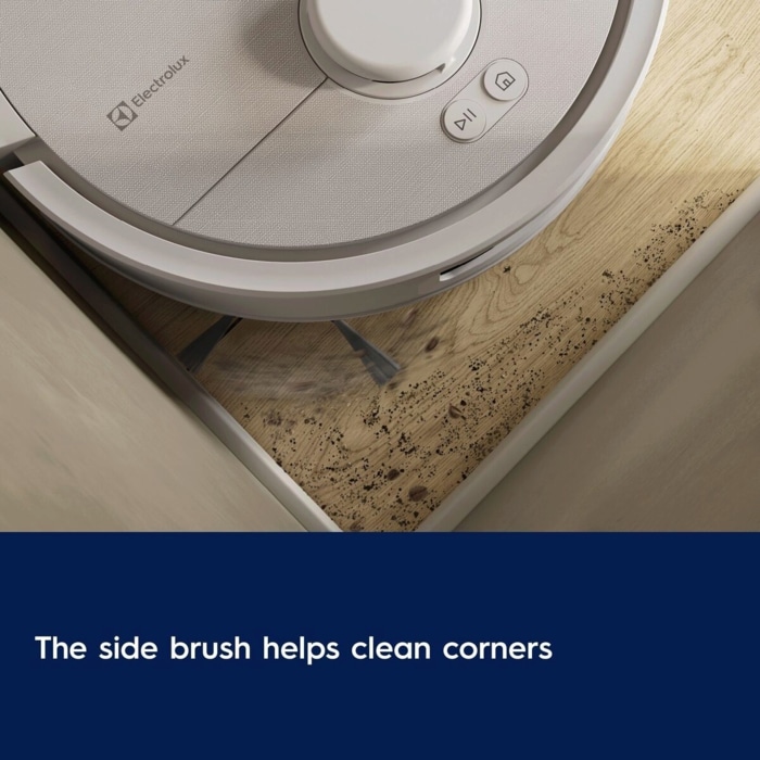 The side brush helps clean corners.  