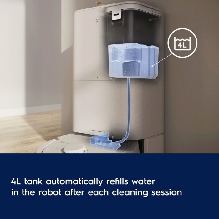 4L tank automatically refills water in the robot after each cleaning session.  