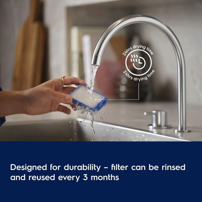 Designed for durability – filter can be rinsed and reused every 3 months 