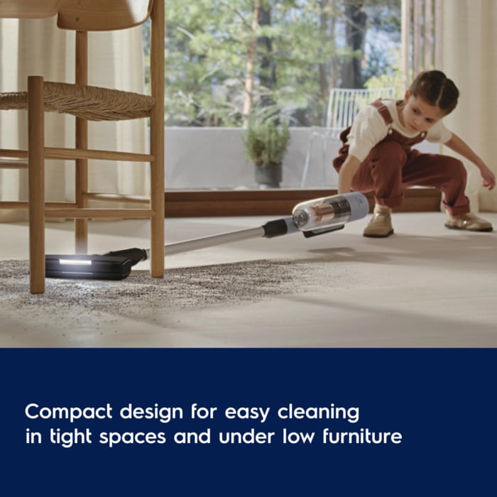 Compact design for easy cleaning in tight spaces and under low furniture