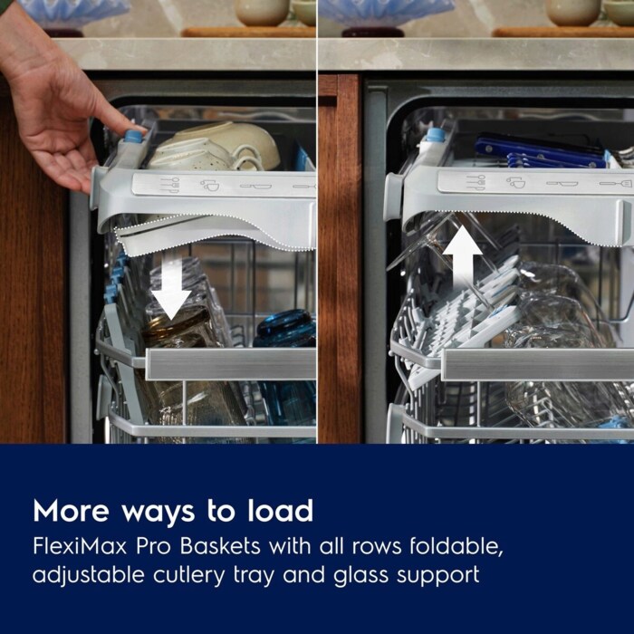 More ways to load, with multi-functional, FlexiMax Pro Baskets. FlexiMax Pro Baskets offer extra ways to fit more types of dishes.