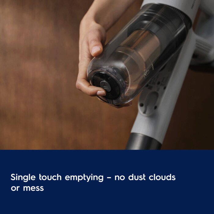 Single touch emptying - no dust clouds or mess