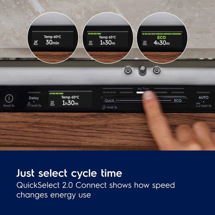 Just select cycle time. No need to choose between programmes. QuickSelect 2.0 displays how changes in speed affect efficiency.
