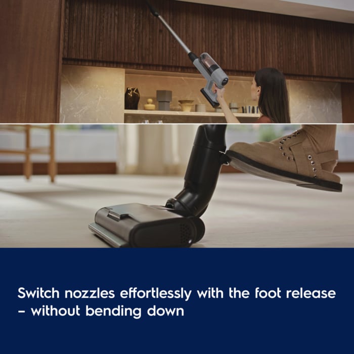 Switch nozzles effortlessly with the foot release – without bending down 