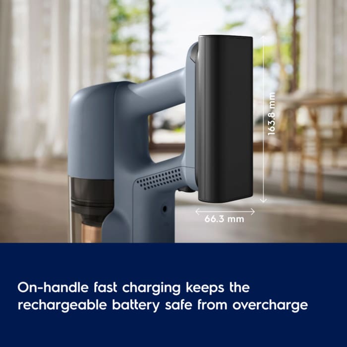 On-handle fast charging keeps the rechargeable battery safe from overcharge