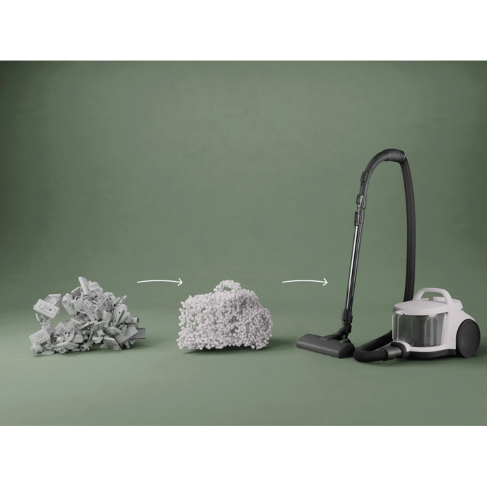 Vacuum cleaner and main nozzle made with up to 50% recycled plastic for a more sustainable choice.