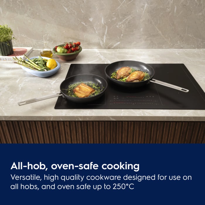 All-hob, oven-safe cooking. Versatile, high quality cookware designed for use on all hobs, and oven safe up to 250°C