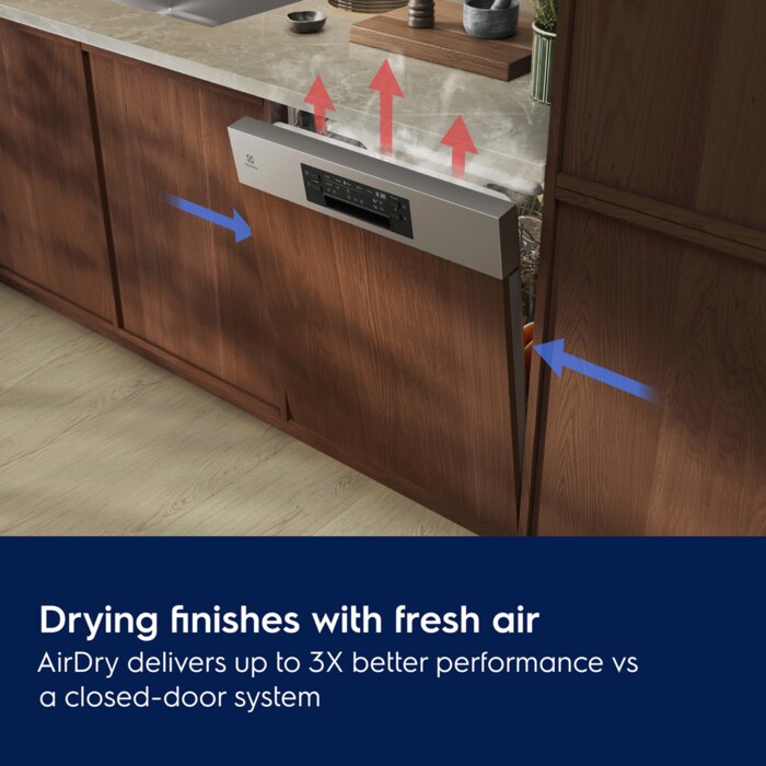 Drying finishes with fresh air. AirDry delivers up to 3X better performance vs a closed-door system.