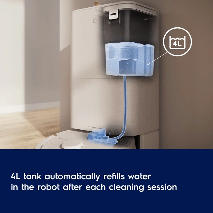4L tank automatically refills water in the robot after each cleaning session.  