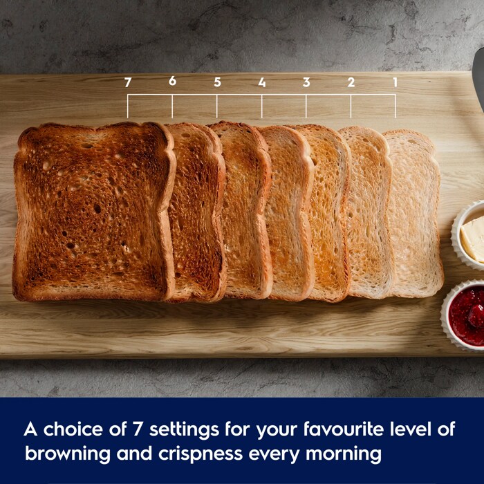 A choice of 7 settings for your favourite level of browning and crispness every morning. 
