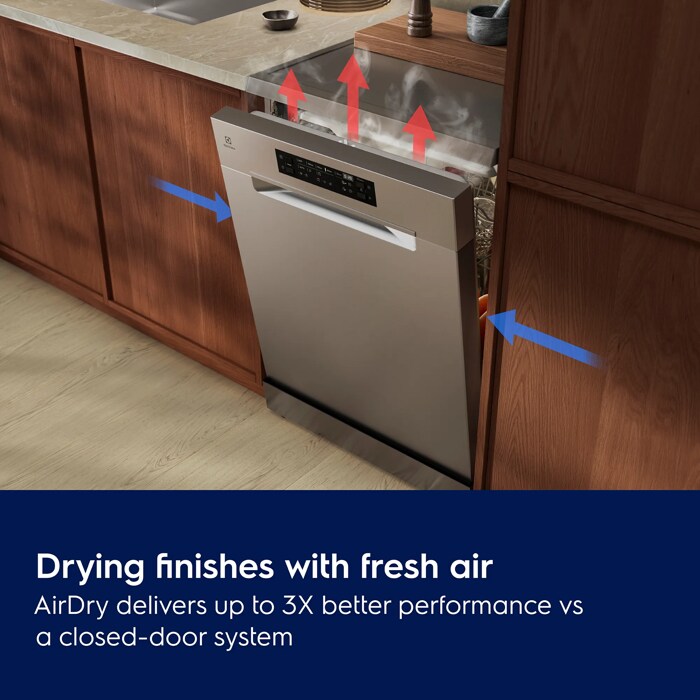 Drying finishes with fresh air. AirDry delivers up to 3X better performance vs a closed-door system.