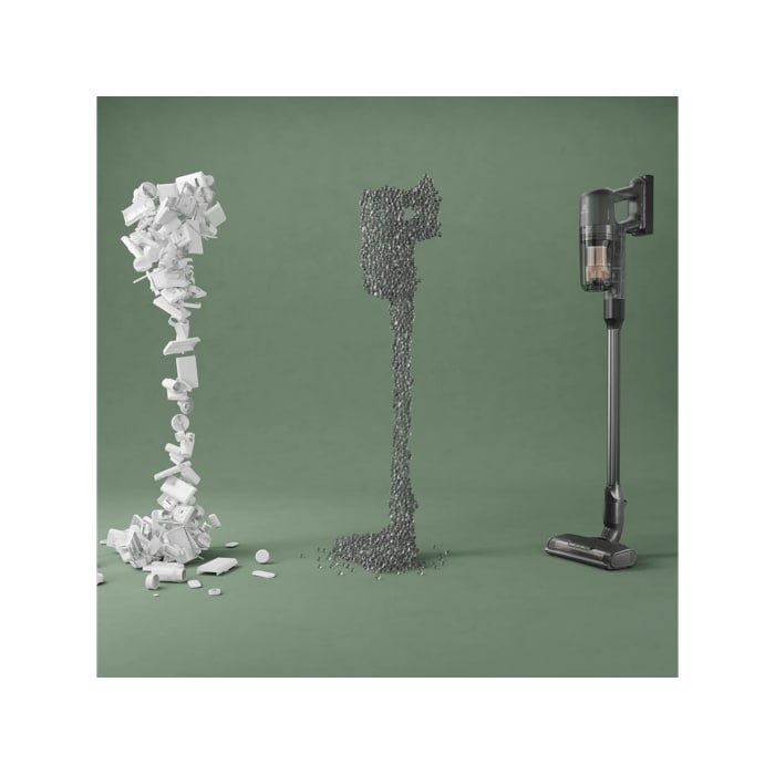Cordless cleaner made with recycled materials, highlighting sustainability.