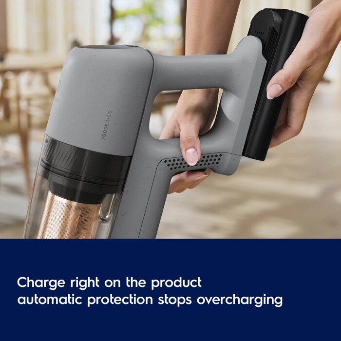 Charge right on the product
automatic protection stops overcharging