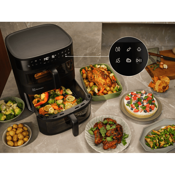8 pre-set functions for vegetables, fish, chicken and steak