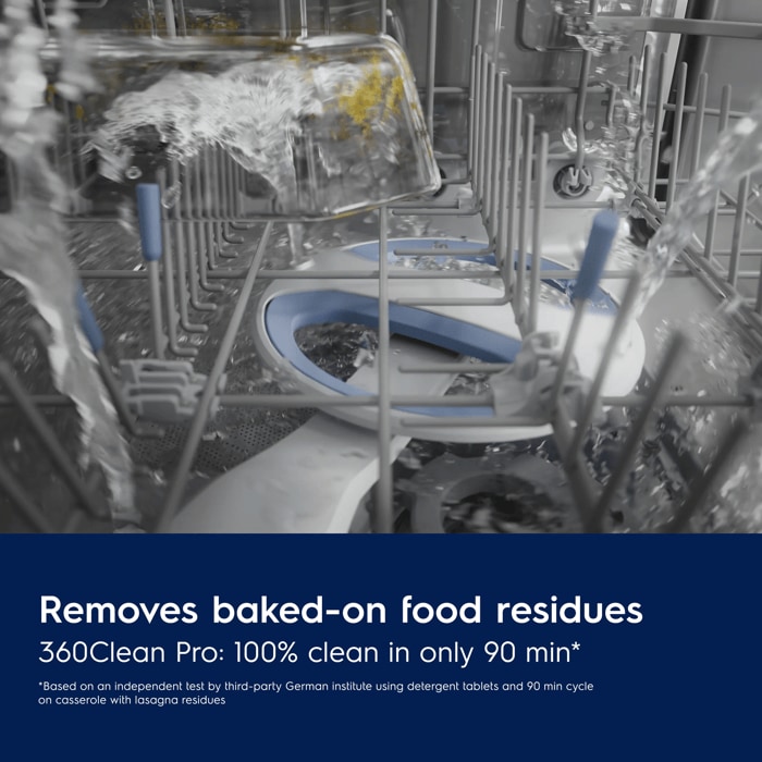 Double-rotating spray disk cleans from all directions. 360Clean® Pro effectively removes tough food residues.
