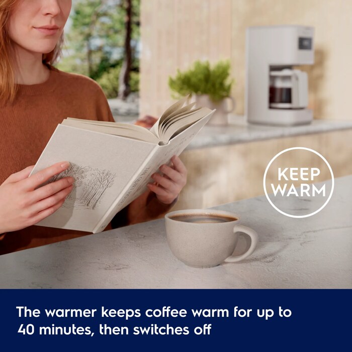 Keep Warm – The warmer keeps coffee warm for up to 40 minutes, then switches off