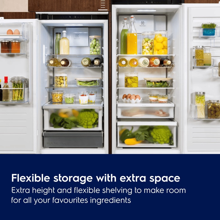 Flexible storage with extra space. Extra height and flexible shelving to make room for all your favourites ingredients.