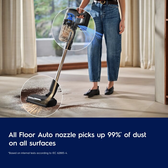 HardFloor Auto nozzle - 100%* dust pick-up for spotless, shiny hard floors. Disclaimer: Based on internal tests according to IEC 62885-4.