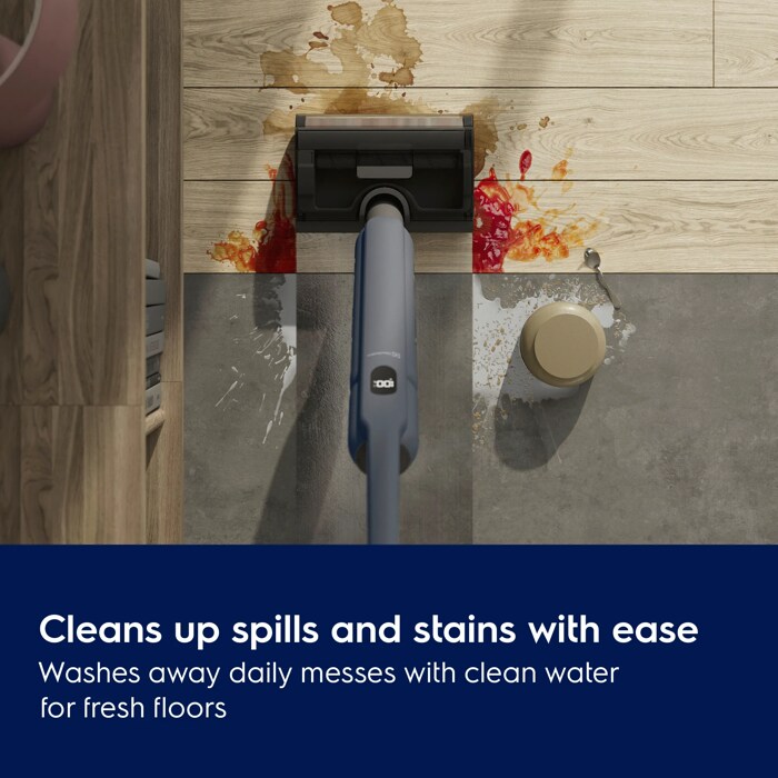 Experience a deeper clean, twice as fast. 
A powerful motor, tackles spills and stains with ease. It vacuums and mops in one smooth motion.
With dual water tanks, only fresh water is used for a truly hygienic clean.