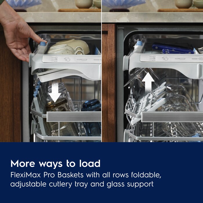More ways to load, with multi-functional, FlexiMax Pro Baskets. FlexiMax Pro Baskets offer extra ways to fit more types of dishes.