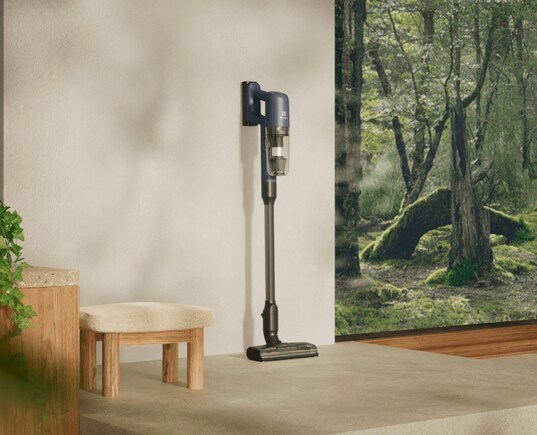 Cordless vacuum in room next to a window